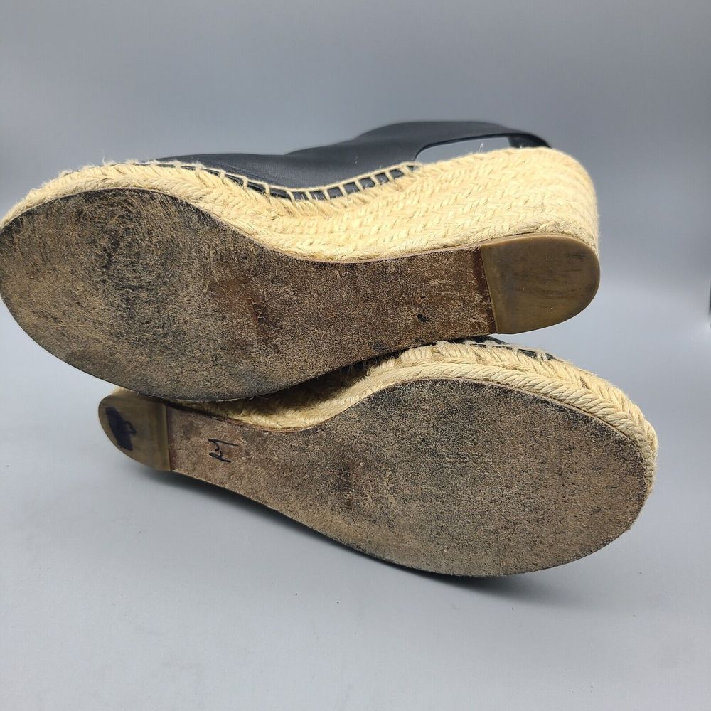 Celine Black Leather Espadrille Wedge Sandals - Picture 9 of 11